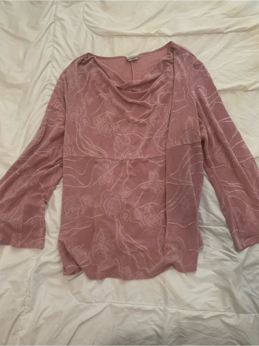 Fashion Bug Dusty Rose Floral Draped Neck Long Sleeve Top
